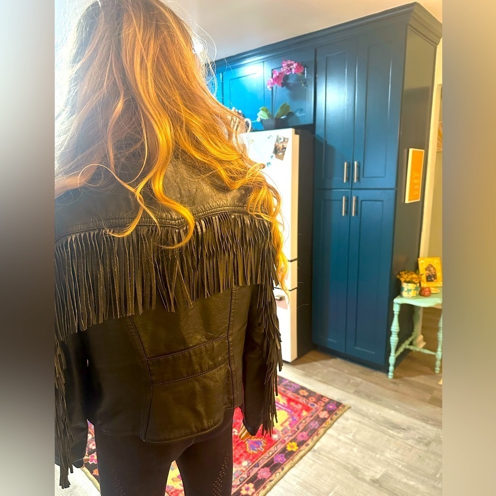 BRANDED GARMENTS INC Black Fringe Leather Jacket Sz M - Picture 6 of 13